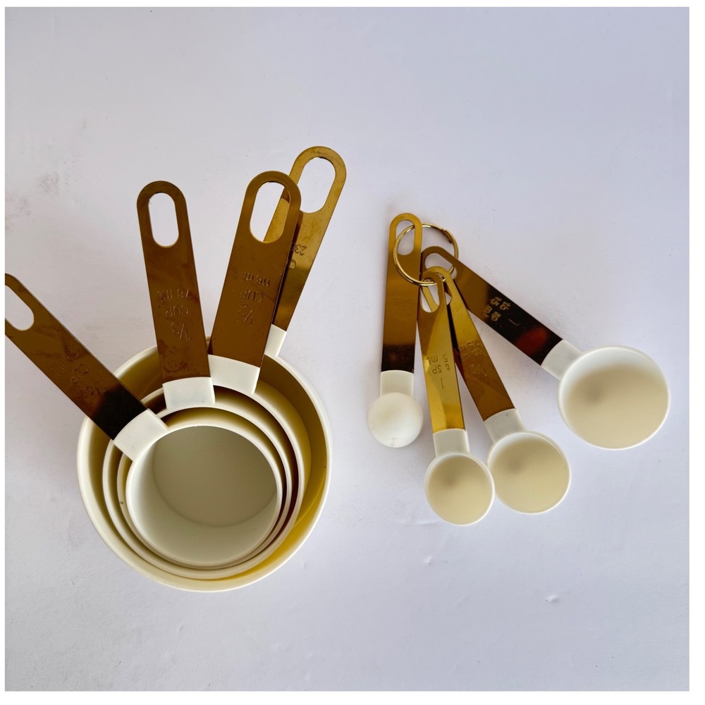 Gold Tone White Measuring‎ Cups Spoons Set Kitchen Baking Cooking Tools